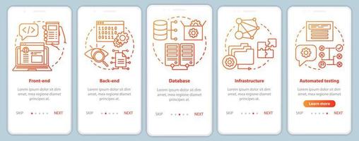 desarrollo de front-end, back-end, incorporación de plantilla de vector de pantalla de página de aplicación móvil