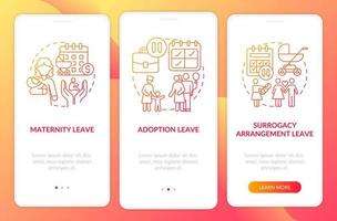 Maternity leave types red gradient onboarding mobile app page screen vector