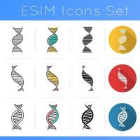 DNA spiral chains icons set vector