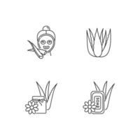 Aloe vera pixel perfect linear icons set. Female facial mask. Spa treatment. Medicinal plant sprouts. Customizable thin line contour symbols. Isolated vector outline illustrations. Editable stroke