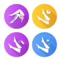 Leg waxing flat design long shadow glyph icons set vector