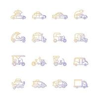 Conjunto de iconos de vector lineal degradado de tipos de taxi