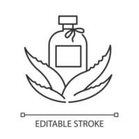 Organic lotion pixel perfect linear icon. Natural cream with aloe vera extract. Thin line customizable illustration. Contour symbol. Vector isolated outline drawing. Editable stroke