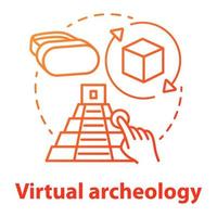 Virtual archeology concept icon. Computer simulations of cultural sights. Modeling and visualization of historic monuments. Vector isolated outline RGB color drawing