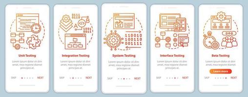 Functional software testing orange onboarding mobile app page screen vector template