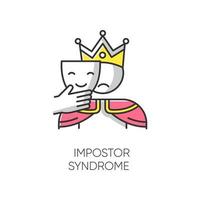 Impostor syndrome color icon. Sad man with smile mask. Fraud, doubt. Impostorism experience. Hypocrisy. Jester disguise. Psychological problem. Mental issue. Isolated vector illustration