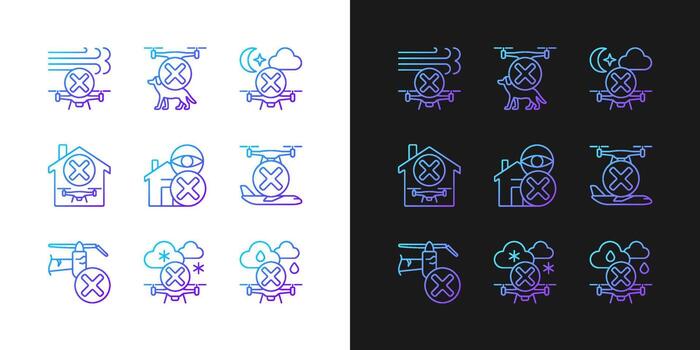 drone reglas gradiente iconos de etiqueta manual establecidos para el modo oscuro y claro vector