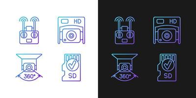 Drone use gradient manual label icons set for dark and light mode vector