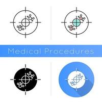 Immunotherapy icon. Leukemia test. Molecular experiment. Oncology. Cells and antibodies. Immune system. Medical procedure. Virus. Flat design, linear and color styles. Isolated vector illustrations