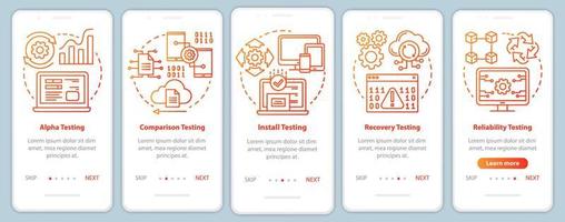 Software performance testing orange onboarding mobile app page screen vector template
