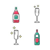 Conjunto de iconos de colores de cristalería de bebida de alcohol vector