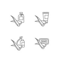 Aloe vera pixel perfect linear icons set. Oil and serum. Natural cosmetic products and dermatology. Customizable thin line contour symbols. Isolated vector outline illustrations. Editable stroke