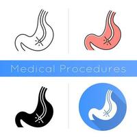 Endoscopy icon. Gastroscopy process. Medical nonsurgical procedure. Healthcare services. Disease diagnostics. Visual inspection. Flat design, linear and color styles. Isolated vector illustrations