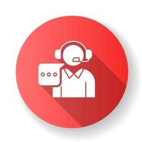 Customer support red flat design long shadow glyph icon vector