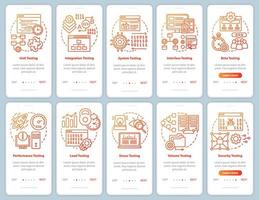 Software testing orange onboarding mobile app page screen vector template