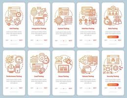 Software testing orange onboarding mobile app page screen vector template