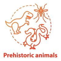 Prehistoric animals concept icon. Paleontological researching. Study of extinct and mythical animals. Evolution theory Vector isolated outline RGB color drawing