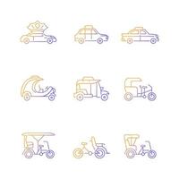 Tipos de taxis conjunto de iconos de vector lineal degradado