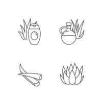 Aloe vera pixel perfect linear icons set. Botanical sprouts. Medicinal herb. Healthy skincare. Customizable thin line contour symbols. Isolated vector outline illustrations. Editable stroke