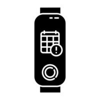 Fitness tracker with calendar notifications option glyph icon. Wellness device with digital events planner, deadline reminder. Silhouette symbol. Negative space. Vector isolated illustration