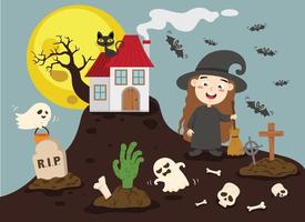 vector de ilustración de fiesta de disfraces de niños de halloween