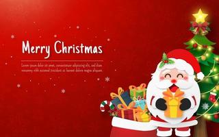 Christmas postcard with Santa Claus and Christmas tree vector