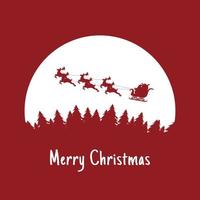 Silhouette of Santa Claus on a sleigh flying over pine forest vector