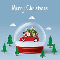 Christmas banner of Santa Claus and friend in snow globe vector