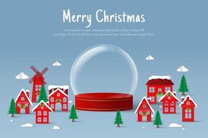 Paper cut illustration of empty Xmas ball in the village vector