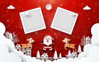Santa Claus hanging with photo frame and reindeer in the village vector