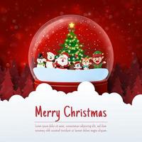 Christmas postcard of Christmas snow globe with Santa Claus and friend vector