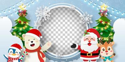 Christmas postcard of Santa Claus and friend with photo frame transparent background