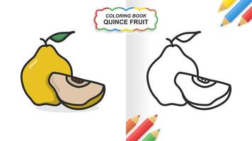 Quince fruit hand drawn coloring book for learning. Flat color ready to print vector