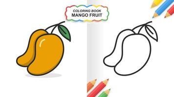 Mango fruit hand drawn coloring book for learning. Flat color ready to print vector