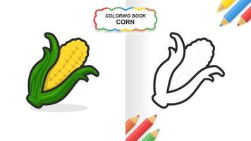 Corn hand drawn coloring book for learning. Flat color ready to print vector