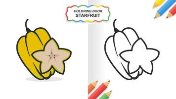 Starfruit hand drawn coloring book for learning. Flat color ready to print vector