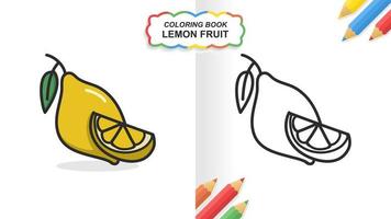 Libro de colorear dibujado a mano de fruta de limón para aprender. color plano listo para imprimir