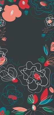 Seasonal invitation with poppy flowers for print design. Banner and flyer design. Summer garden line-art pattern. Countryside millefleur trend. Dark background.