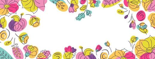 Floral cover web page background with summer wild flowers. Flowerbed with bright neon colors. White backdrop vector