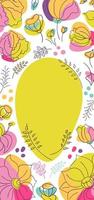 Summer millefleur floral seasonal banner or invitation. Flower bed with bright neon colors. White background with abstract yellow spot vector