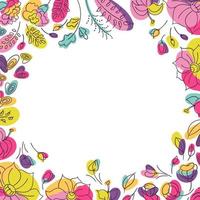 Floral background for social network post or square postcard with summer flowes. Flowerbed with bright neon colors. White background vector