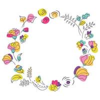Summer bright colors flowers wreath. Flowers with bright neon colors. White background vector