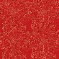 Christmas Poinsettia red seamless pattern for celebration decorations. Red leaves with golden line on a christmas red background. Design for Christmas packaging and wrapping paper or textiles vector