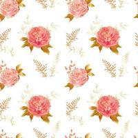 Soft pink peony seamless pattern with colden line in country side gentle color palette. Botanical mille fleurs decor for textile and wallpaper vector