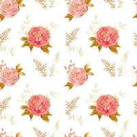 Soft pink peony seamless pattern with colden line in country side gentle color palette. Botanical mille fleurs decor for textile and wallpaper vector