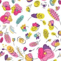 Floral seamless pattern with summer flowers. Nature pattern for textiles or packaging. Flowers with a bright neon colors. White background vector