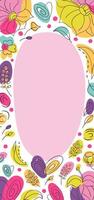 banner de temporada floral millefleur de verano. macizo de flores con brillantes colores neón. fondo blanco con mancha rosa vector