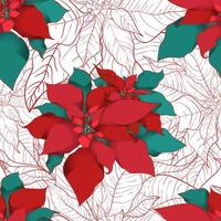 Winter Poinsettia seamless pattern for Christmas packaging and wrapping paper or textiles. Poinsettia silk leaves with red line on a white background.
