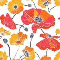 Summer wild flowers. Seamless pattern with red and white poppies and daisies on a white background vector