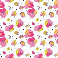 Summer flowrbed seamless pattern. Floral pattern for textiles or packaging. Flowers with bright neon colors. White background vector